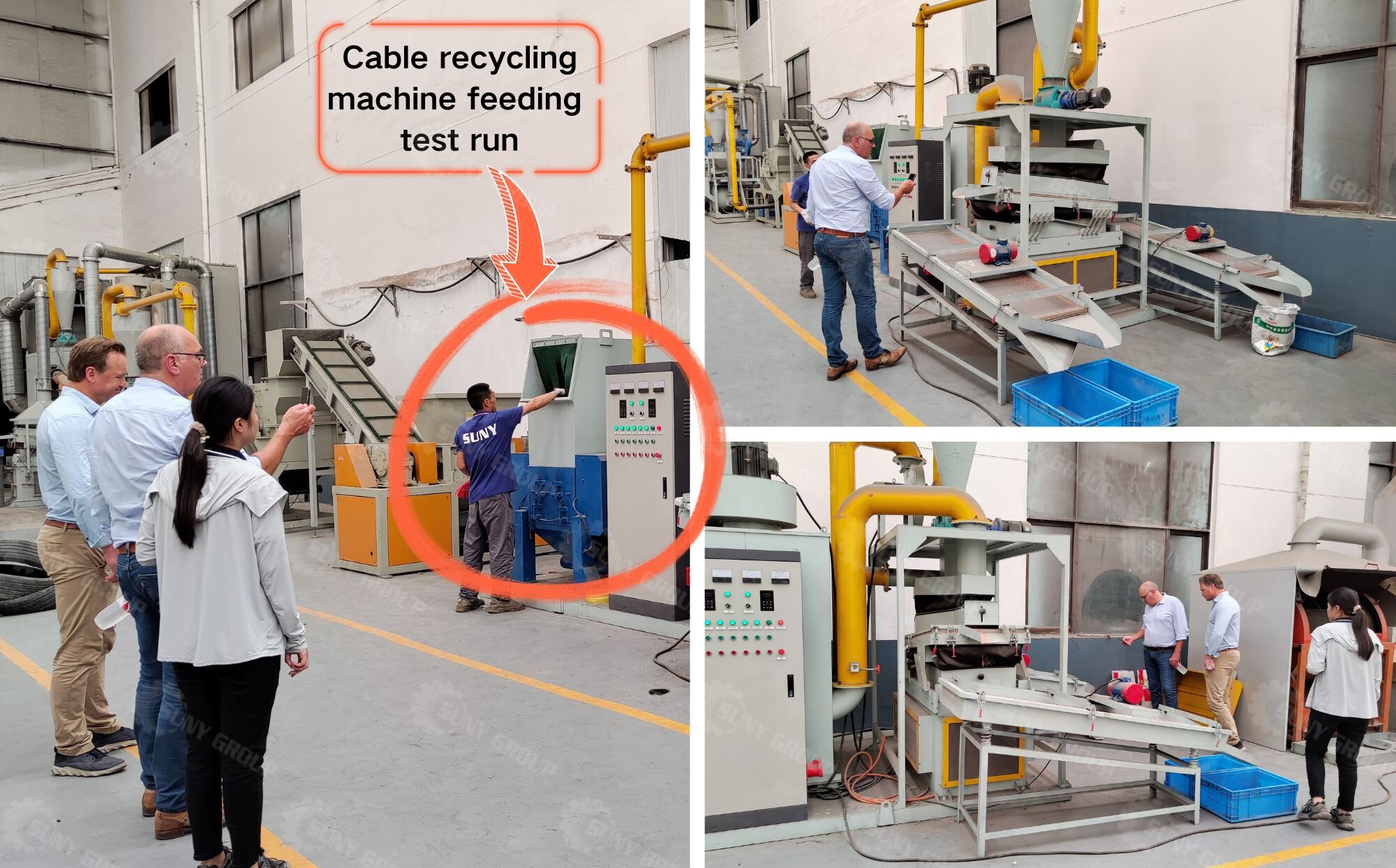 Test run of a cable recycling machine to be shipped to the Netherlands